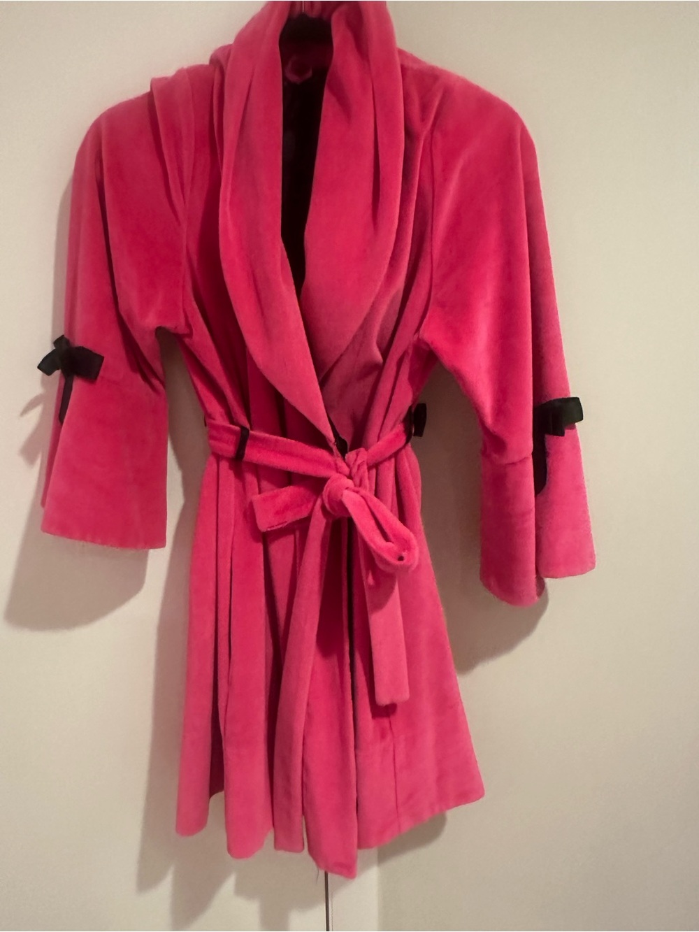 Betsey Johnson plush Wrap Robe with Tie Belt - Hot Pink